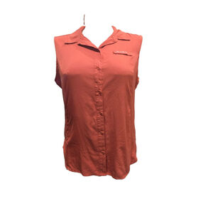 Women's Eddie Bauer Coral Sleeveless Button Down Shirt L